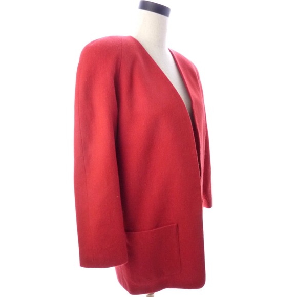 Vintage 80s Womens Business Red Wool Clutch Coat Open Jacket M L - Picture 2 of 5